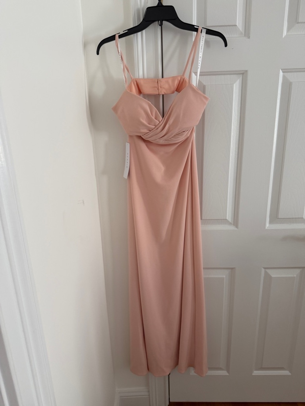 Azazie Blush Pink Draped Spaghetti-Strap Maxi